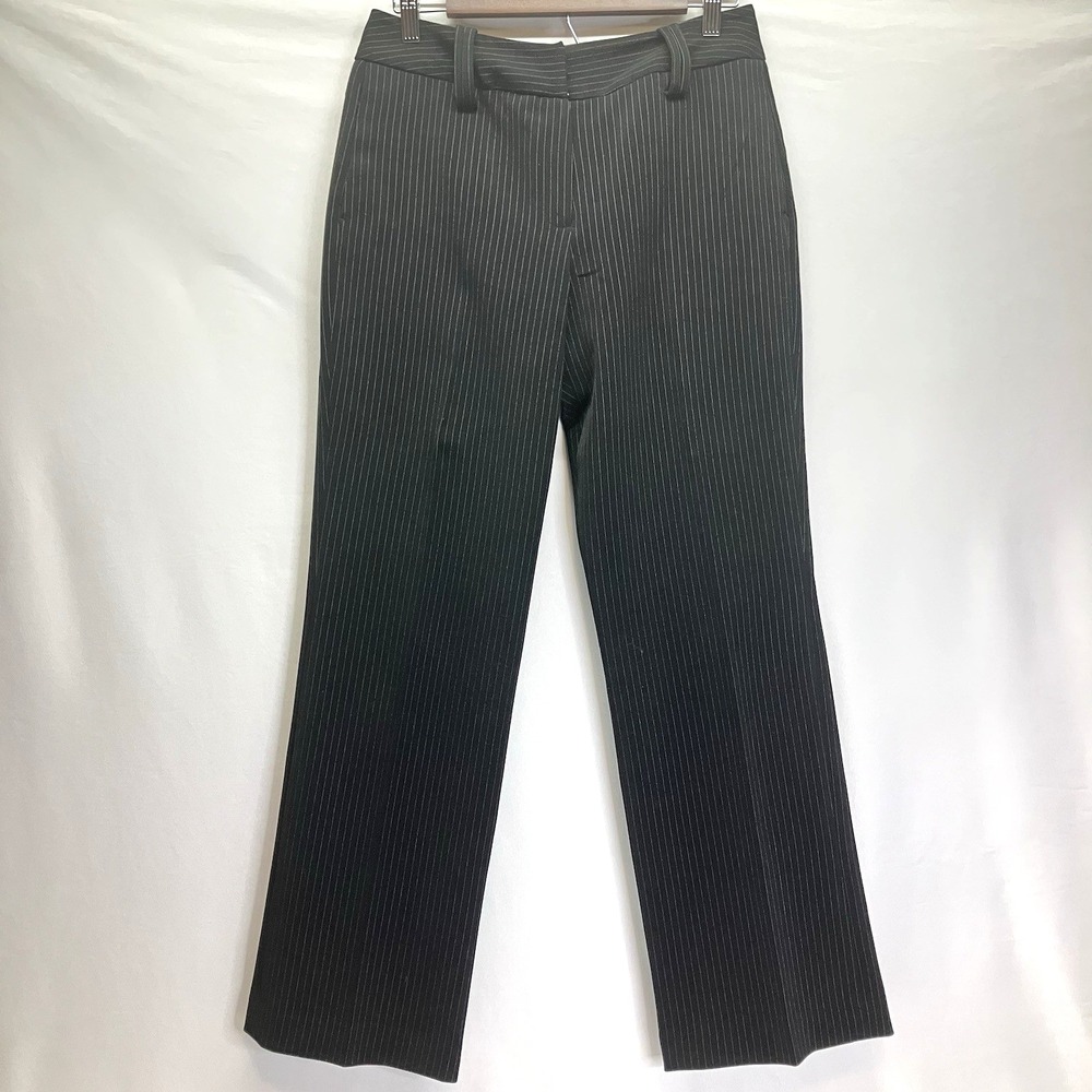 Larry Levine Womens Black Pinstripe Stretch Straight Leg Dress Pants Size 8P